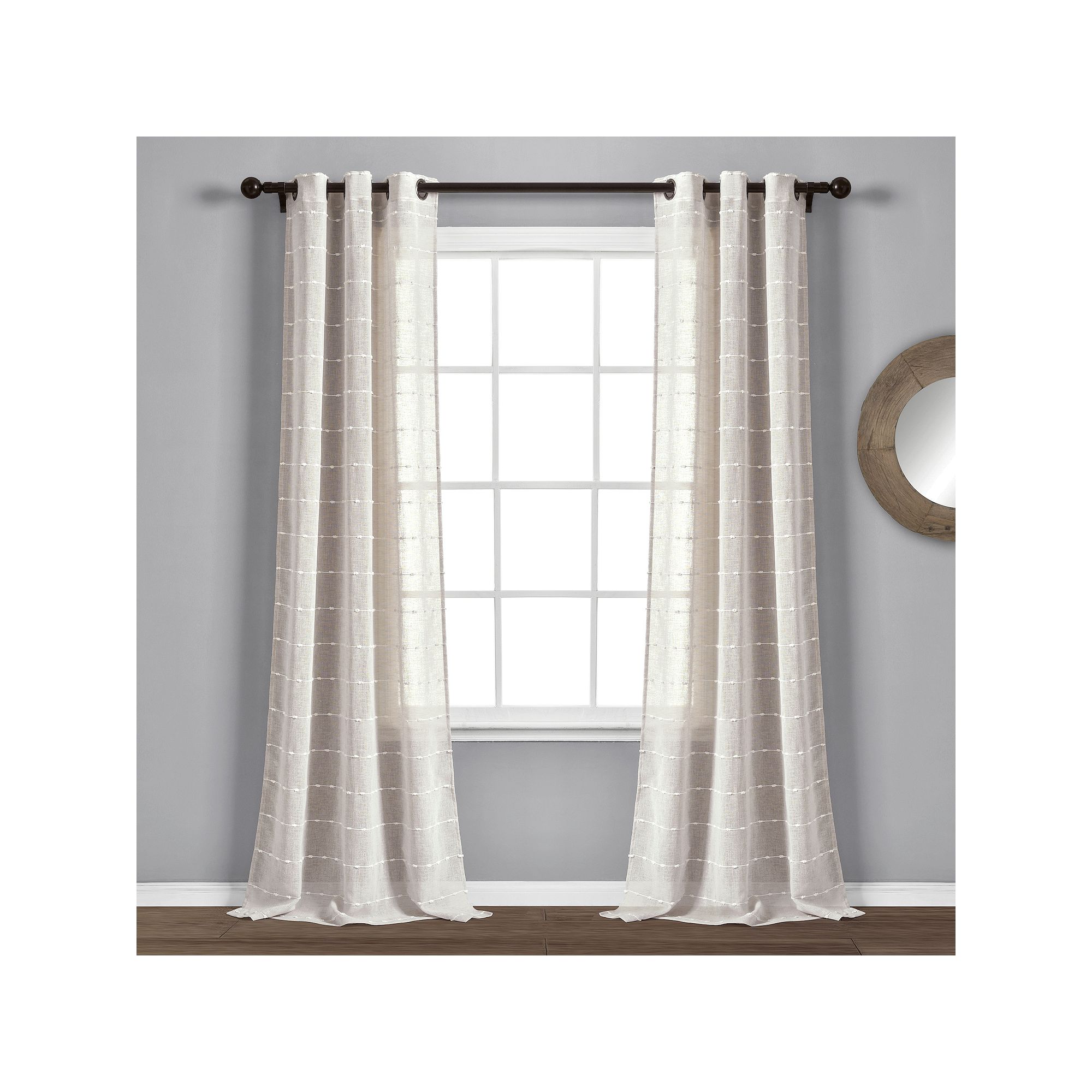Lush Decor Farmhouse Textured Grommet Sheer Window Curtain Set, Beige