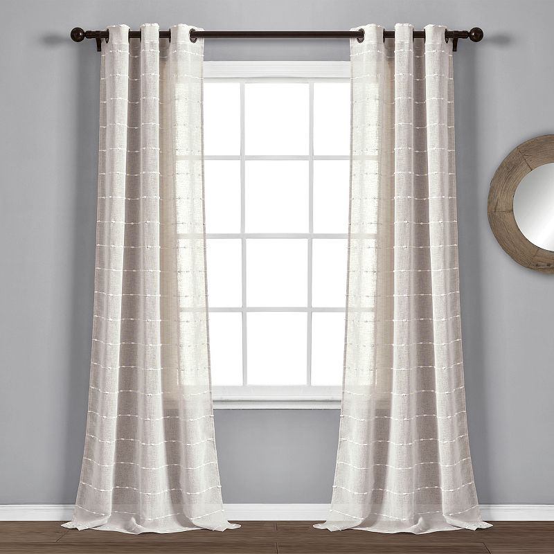 lush decor farmhouse textured grommet sheer metal grommets window panel  95   x 38    beige  pair
