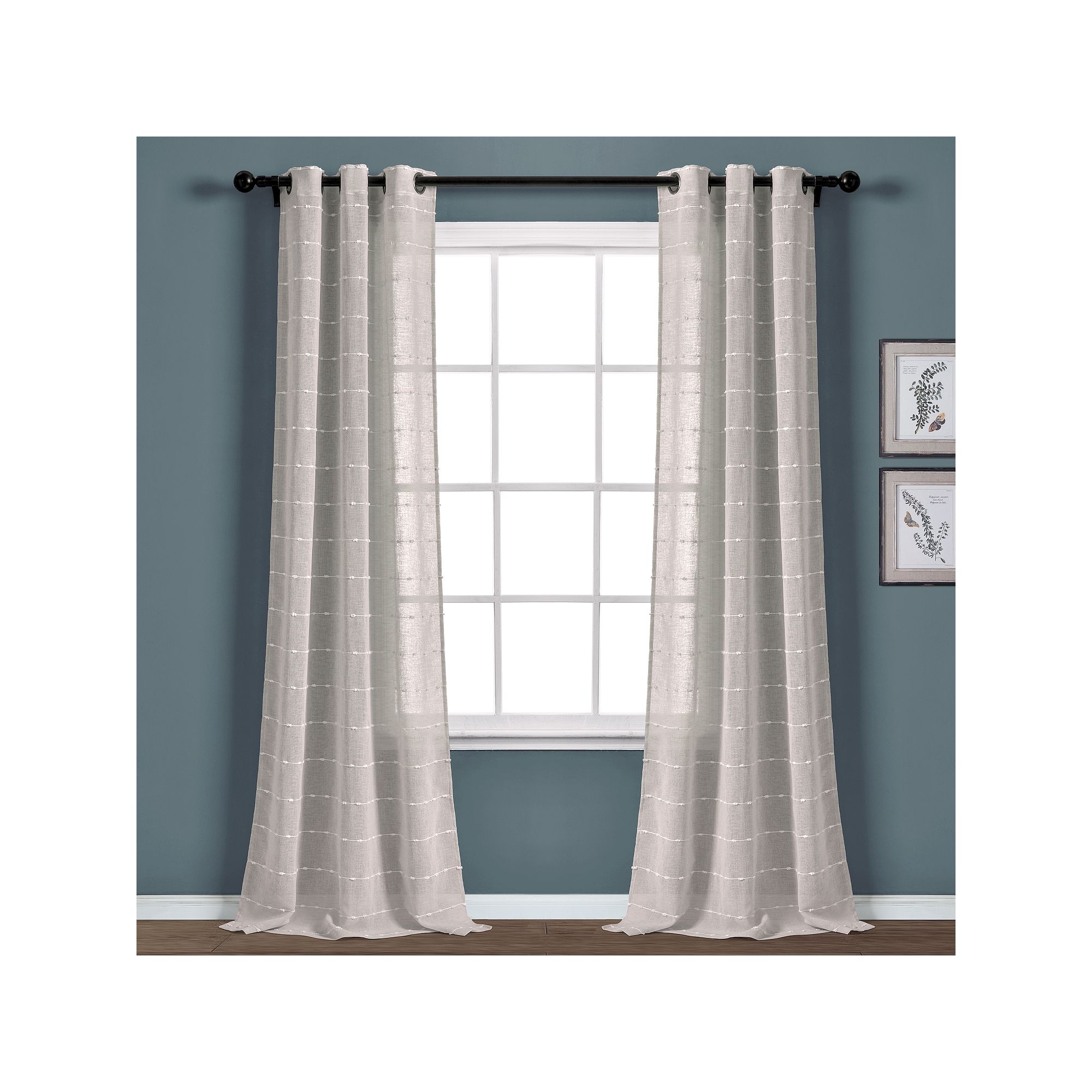 Lush Decor Farmhouse Textured Grommet Sheer Window Curtain Set, Gray