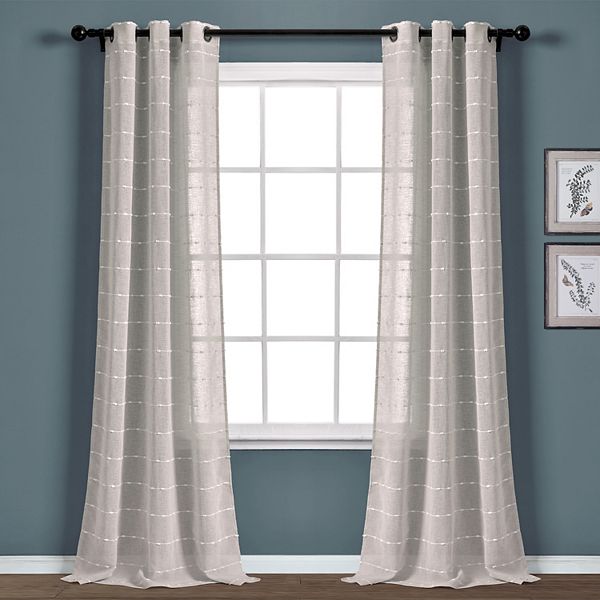Set of 2 (63"x38") Farmhouse Textured Grommet Sheer Window Curtain Panels Gray - Lush D&eacute;cor