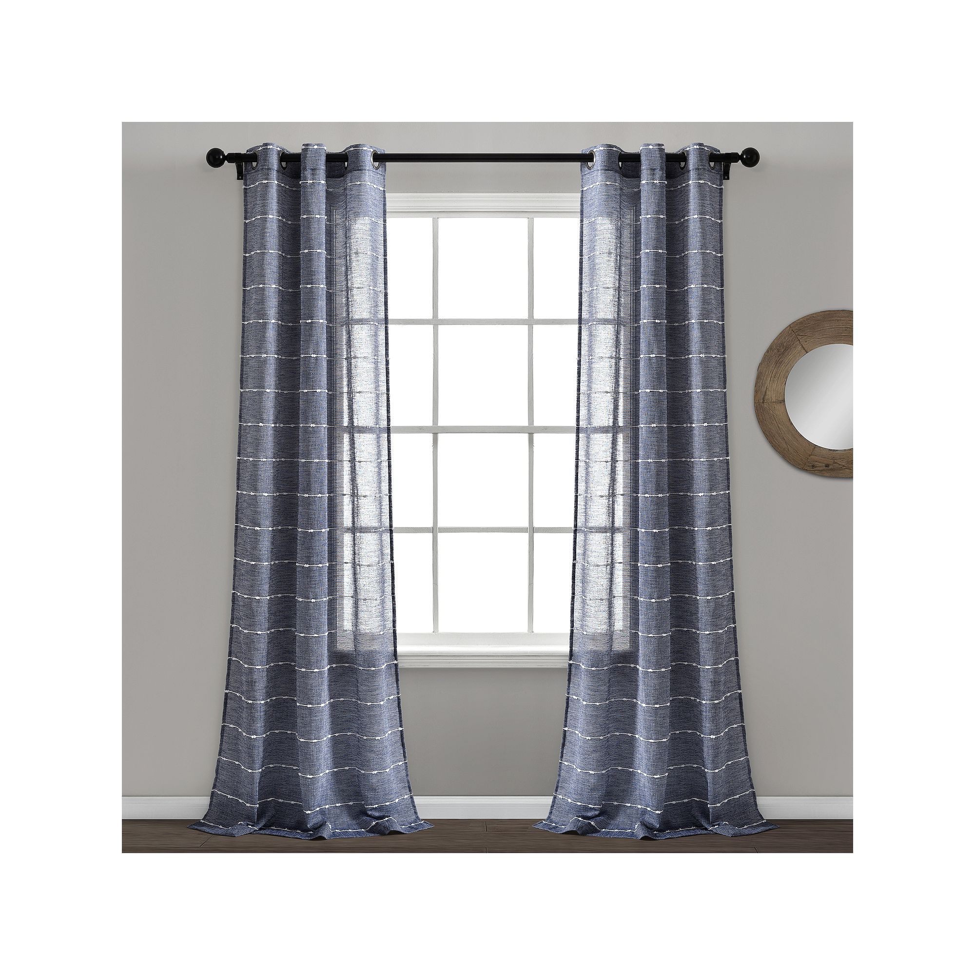 Lush Decor Farmhouse Textured Grommet Sheer Window Curtain Set, Blue
