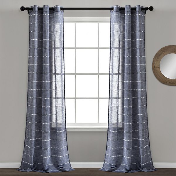 Set of 2 (108&#34;x38&#34;) Farmhouse Textured Grommet Sheer Window Curtain Panels Navy Blue - Lush D&#233;cor