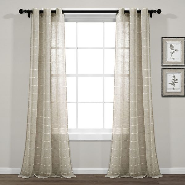 Set of 2 (108"x38") Farmhouse Textured Grommet Sheer Window Curtain Panels Tan - Lush D&eacute;cor