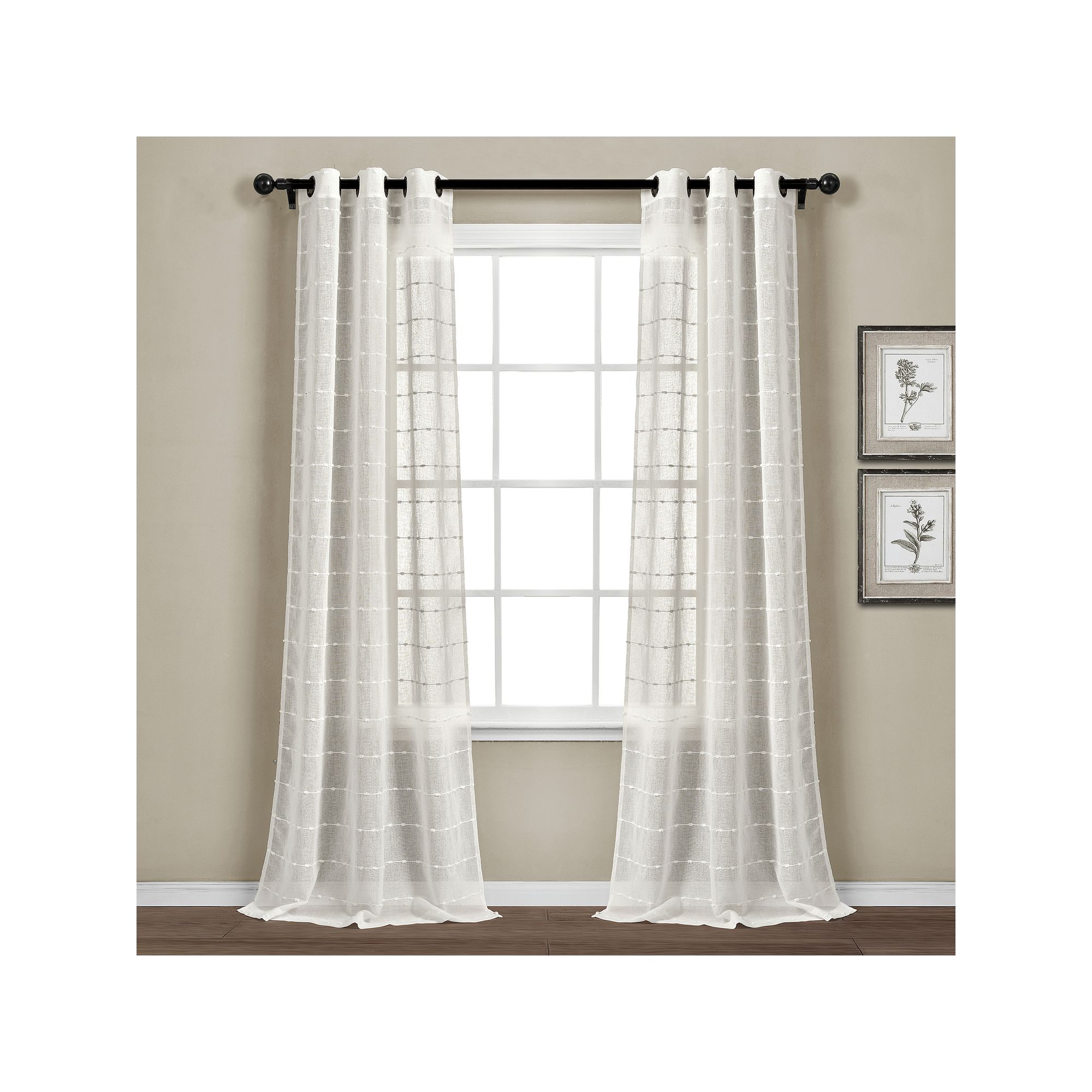Lush Decor Farmhouse Textured Grommet Sheer Window Curtain Set, White