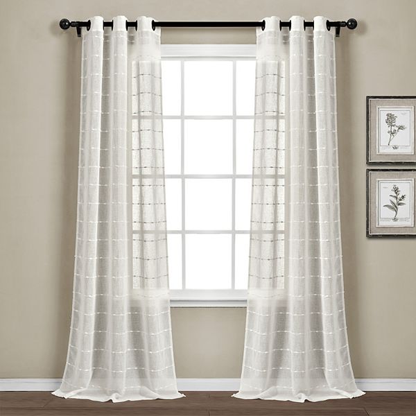Lush Decor Farmhouse Textured Grommet Sheer Window Curtain Panels White 38X63 Set