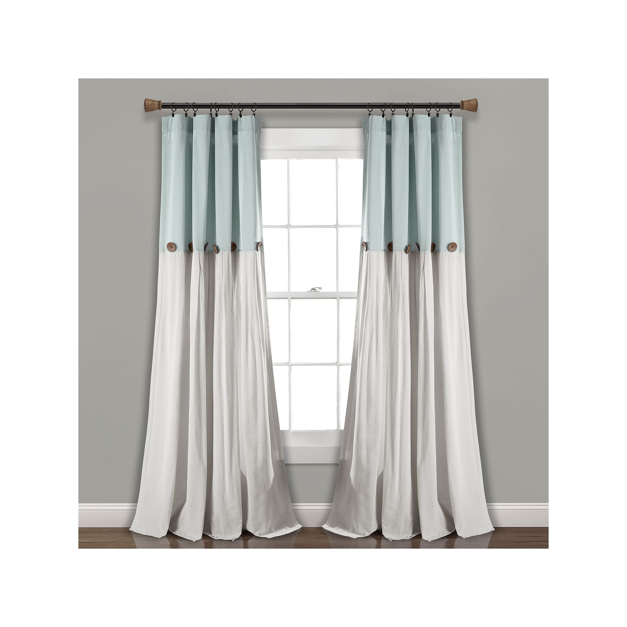 Lush Decor Linen Button Window Curtain Panel, Blue White
