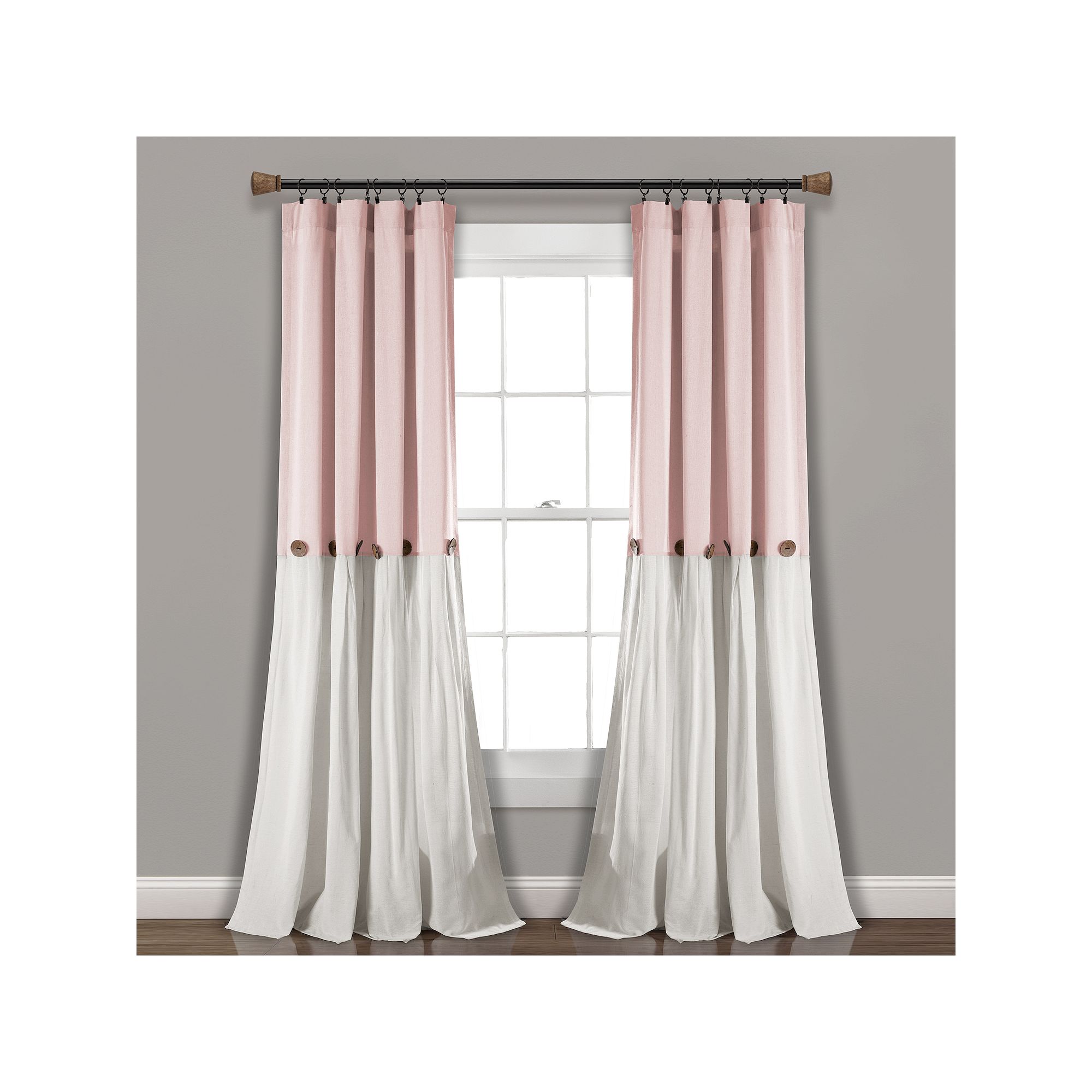 Lush Decor Linen Button Window Curtain Panel, Blush White
