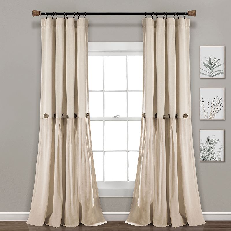 95"x40" Farmhouse Linen Button Light Filtering Window Curtain Panel Dark Beige - Lush Décor