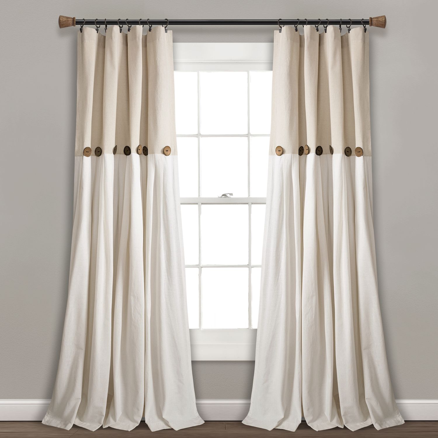 Lush Decor Linen Button Window Curtain Panel   4421077 Linen