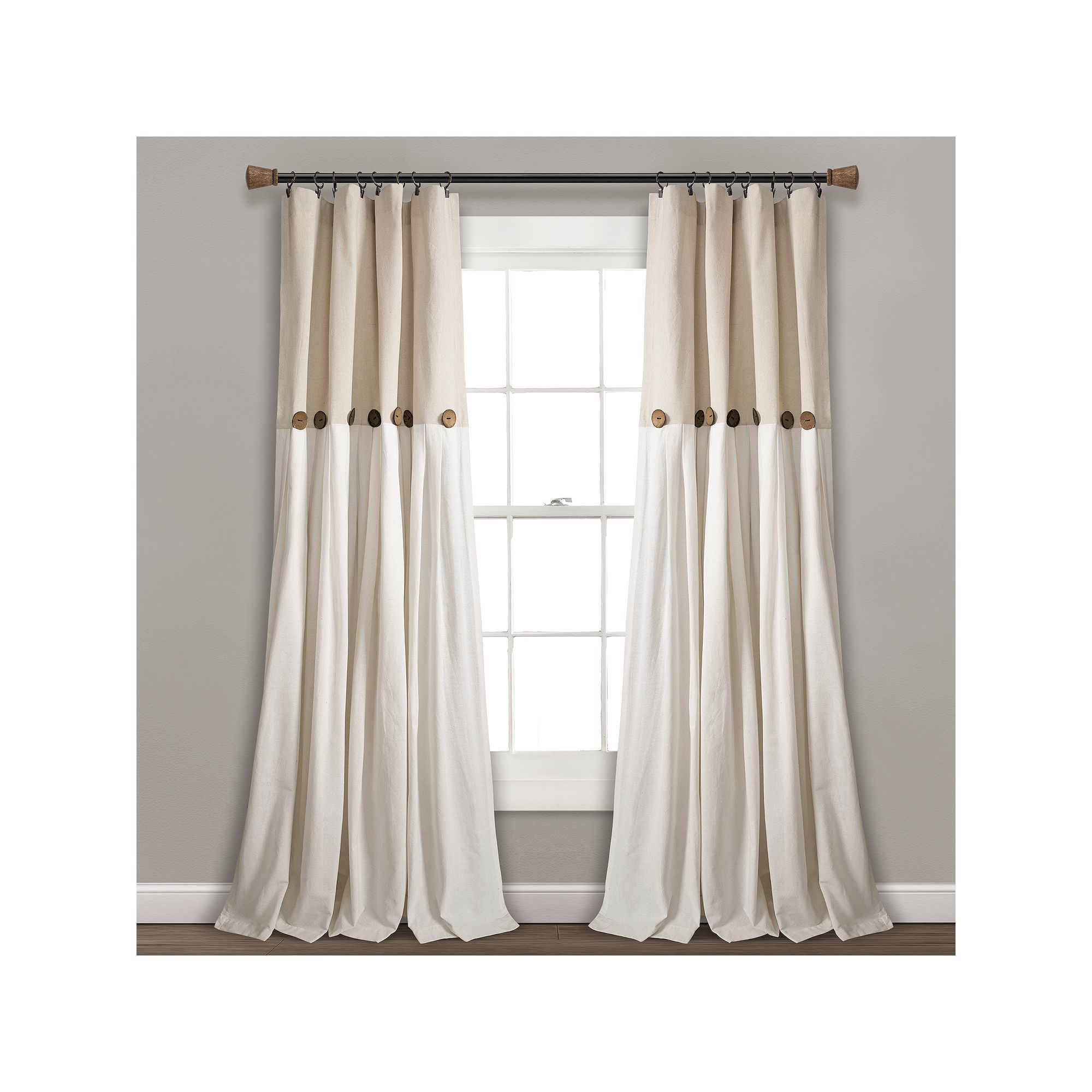 Lush Decor Linen Button Window Curtain Panel