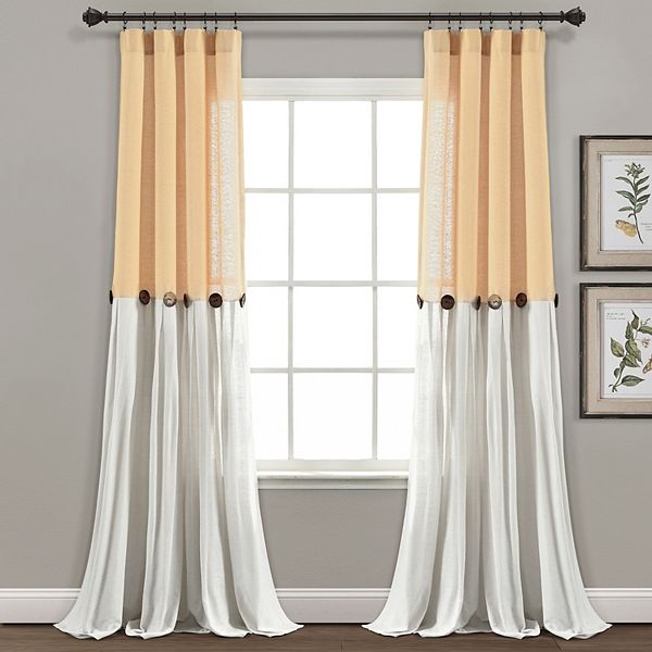 Home Boutique Linen Button Window Curtain Panel Single Yellow/White 40X108