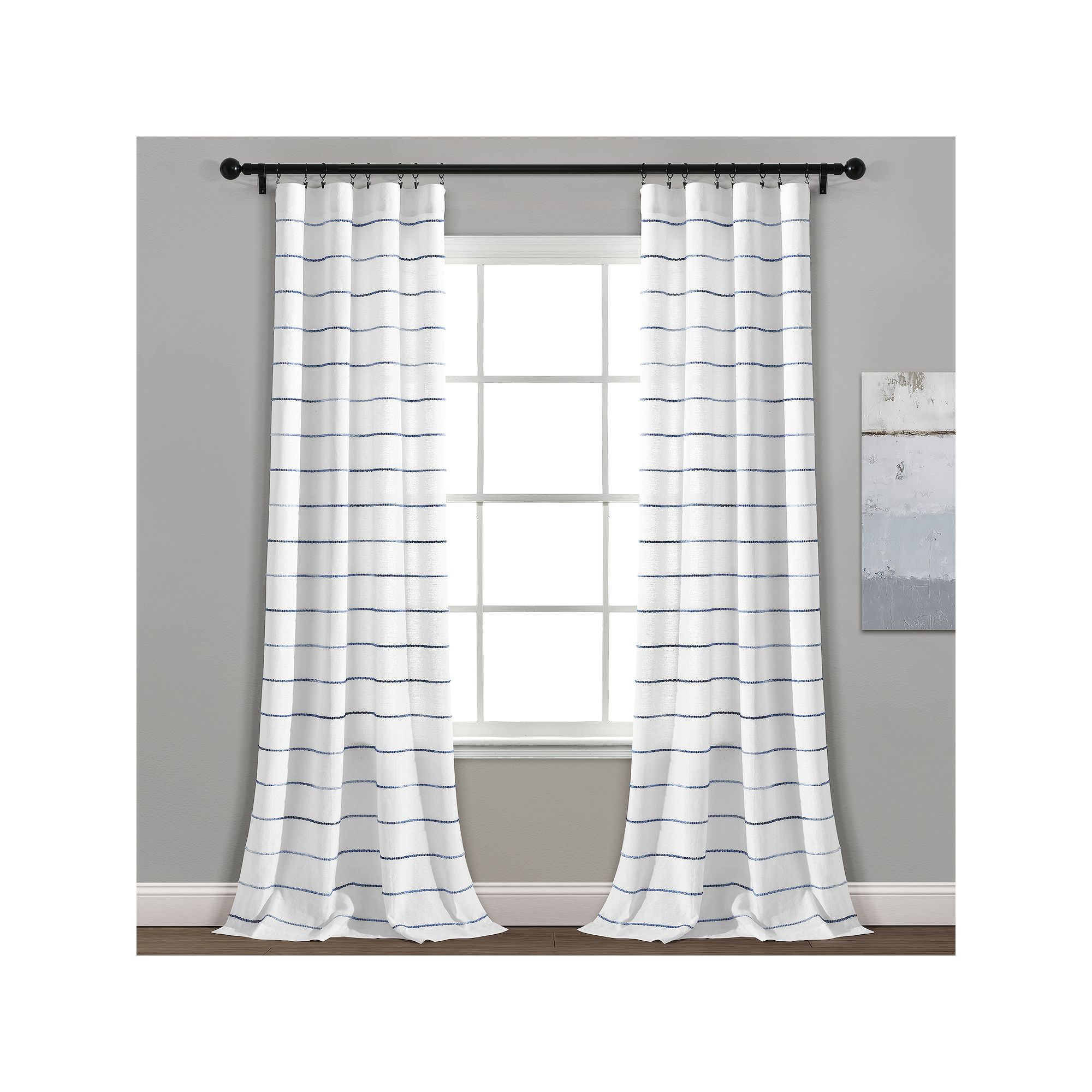 Lush Decor Ombre Stripe Yarn Dyed Cotton Window Curtain Set, Blue