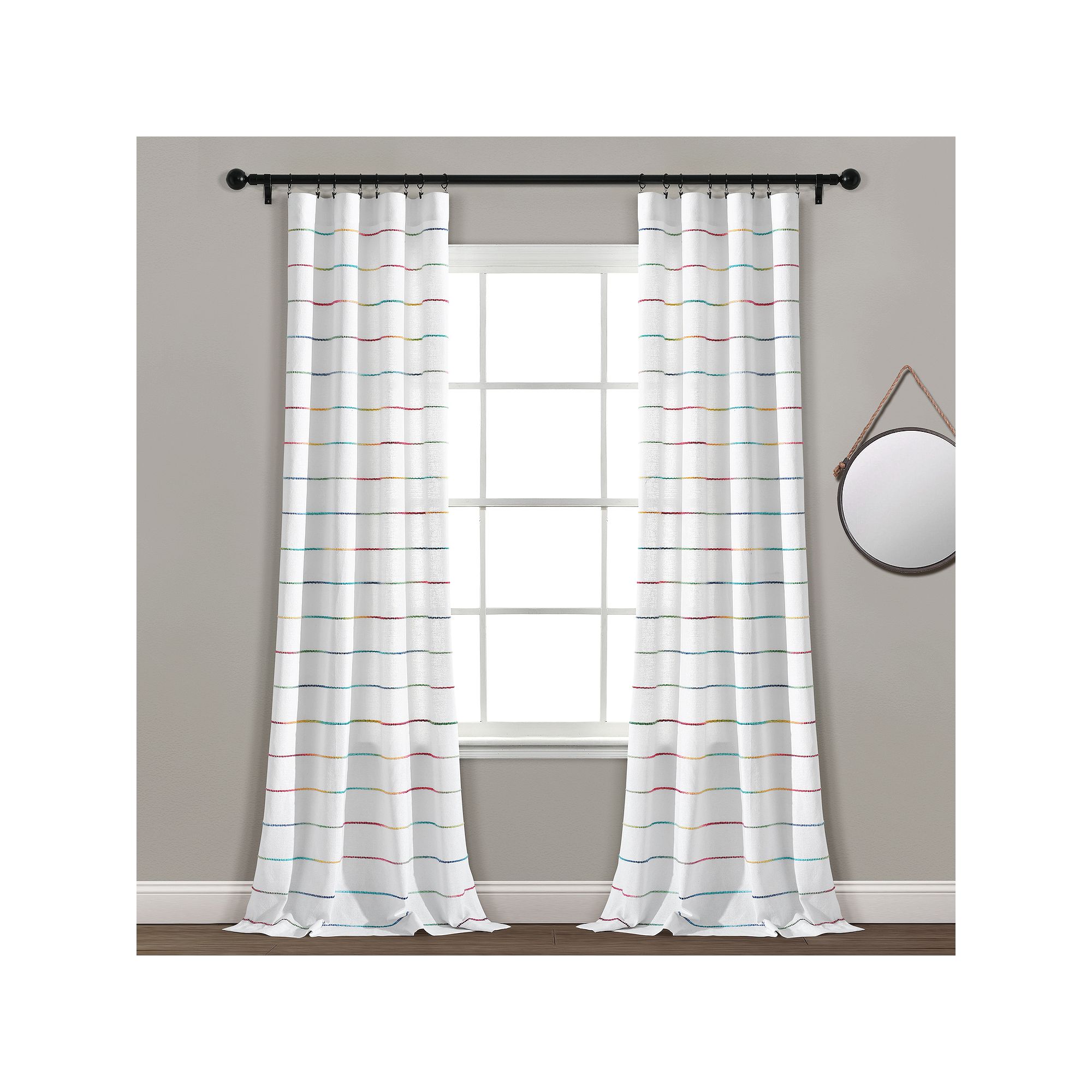 Lush Decor Ombre Stripe Yarn Dyed Cotton Window Curtain Set, Rainbow