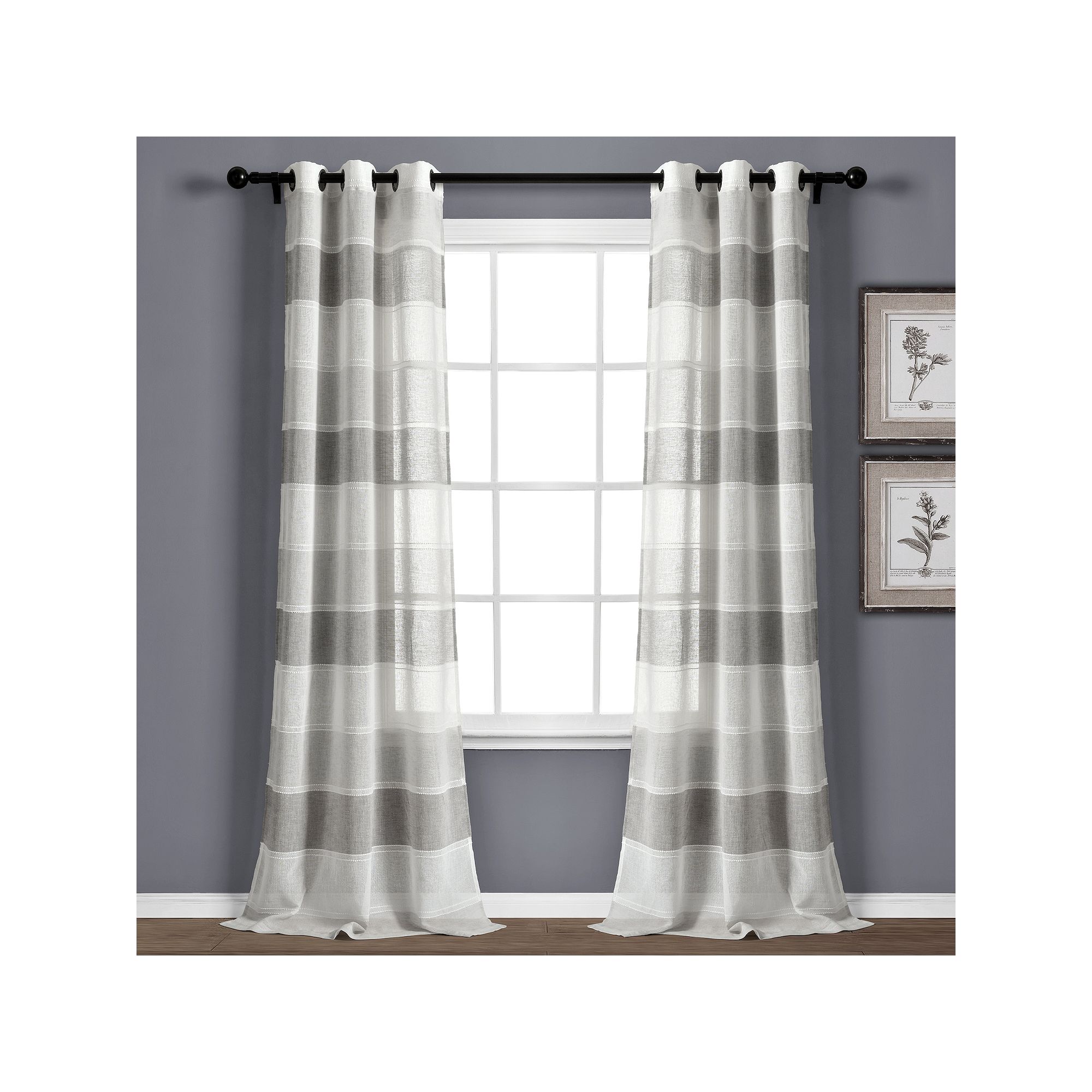 Lush Decor 2-pack Textured Stripe Grommet Sheer Window Curtains, Gray