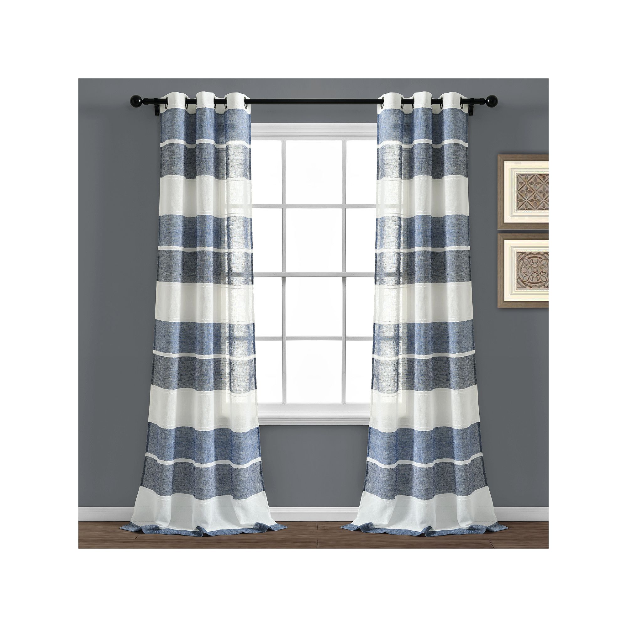 Lush Decor 2-pack Textured Stripe Grommet Sheer Window Curtains, Blue