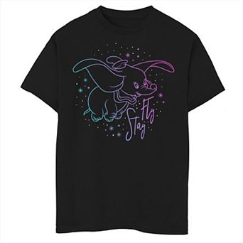 Disney's Dumbo Boys 8-20 Stay Fly Neon Sparkle Colorful Portrait Graphic Tee