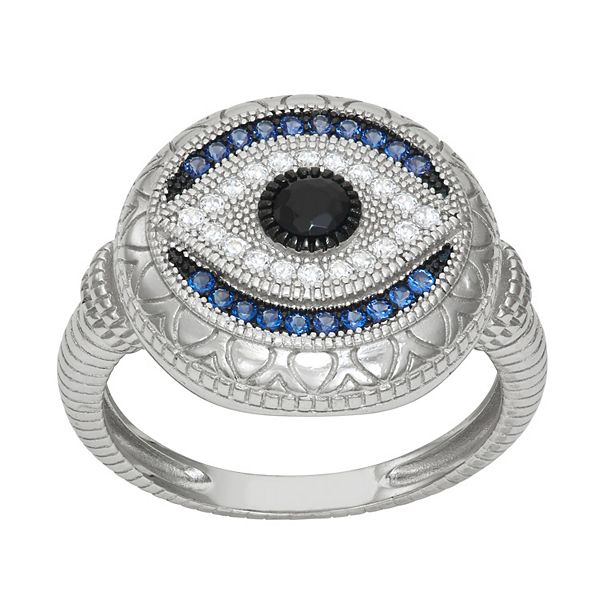 Sterling Silver Evil Eye Ring in Sizes 6 through 11 - Handmade