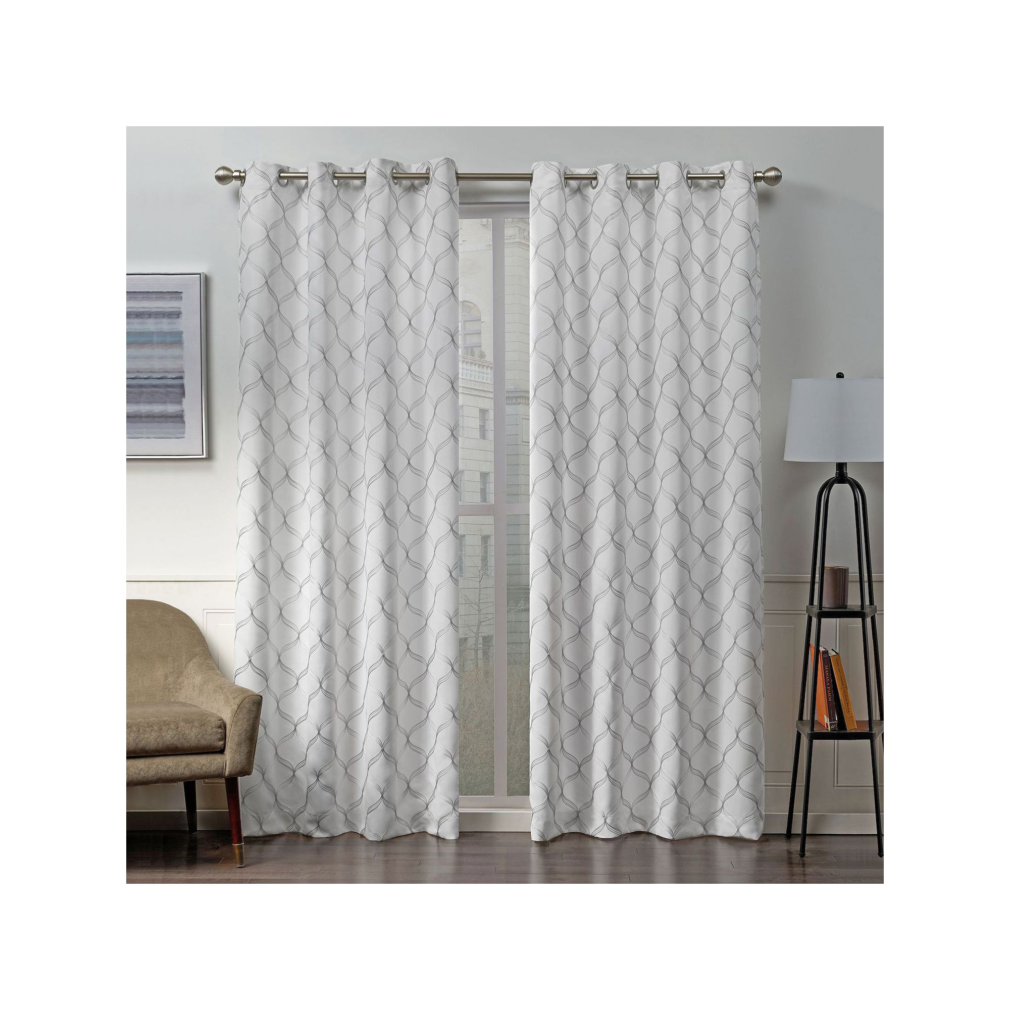 Exclusive Home 2-pack Amelia Embroidered Woven Blackout Grommet Window Curt