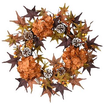 National Tree Company Harvest Artificial Hydrangea Maple Leaves Wreath