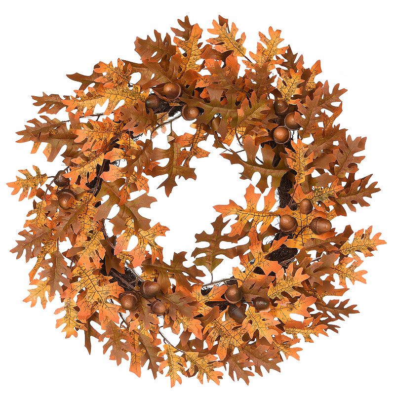 National Tree Company Harvest Artificial Oak Leaves Acorns Wreath, Yellow