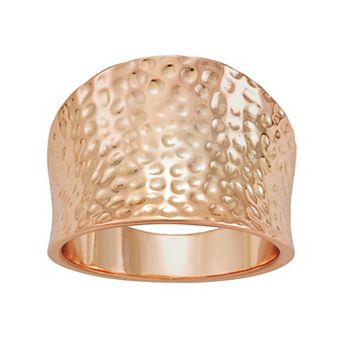 18k Rose Gold Over Silver Hammered Cigar Band Ring