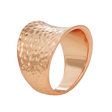 18k Rose Gold Over Silver Hammered Cigar Band Ring