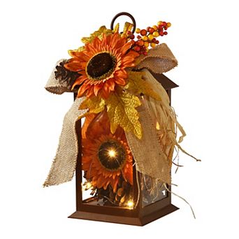 National Tree Company Autumn Artificial Sunflower LED Lantern Table Decor