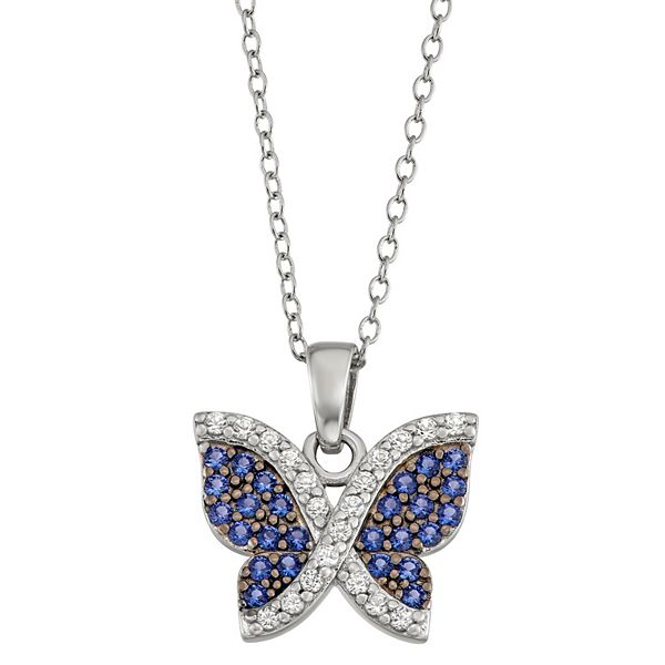 Sterling Silver LabCreated Blue & White Sapphire Butterfly Pendant