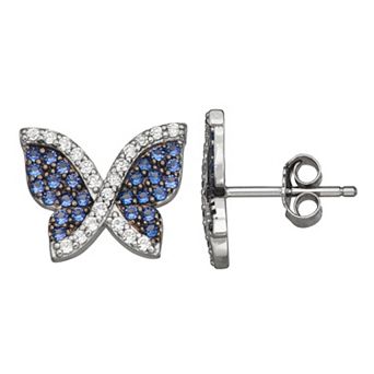 Sterling Silver Lab-Created Blue & White Sapphire Butterfly Stud Earrings
