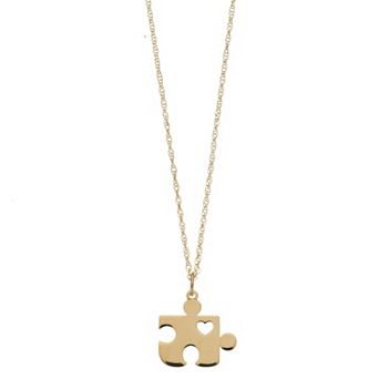 Color Romance 14k Gold Puzzle Piece Cutout Heart Adjustable Necklace
