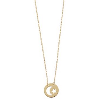 Color Romance 14k Gold Mini Moon & Star Cutout Disc Adjustable Necklace