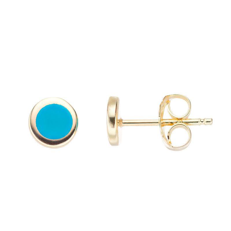 Color Romance 14k Gold Simulated Turquoise Round Stud Earrings, Womens, Ye