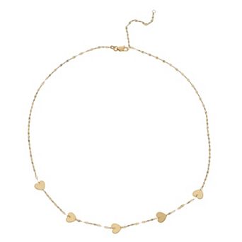 Color Romance 14k Gold Heart Charm Adjustable Station Necklace