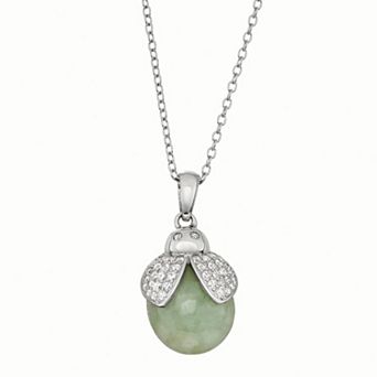 Dynasty Jade Sterling Silver Jade & Cubic Zirconia Ladybug Pendant Necklace