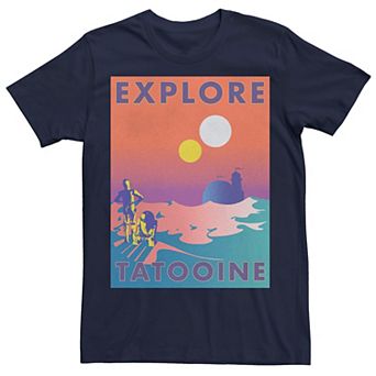 Men's Star Wars Explore Tatooine Faded Retro C-3PO & R2-D2 Poster Tee