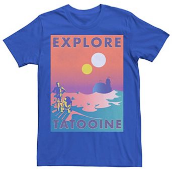 Men's Star Wars Explore Tatooine Faded Retro C-3PO & R2-D2 Poster Tee
