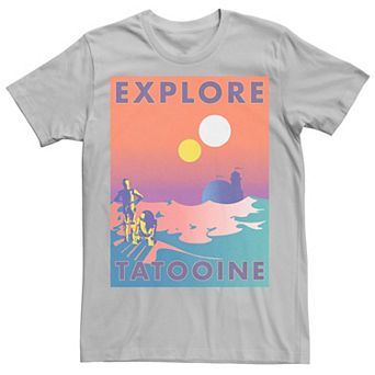 Men's Star Wars Explore Tatooine Faded Retro C-3PO & R2-D2 Poster Tee