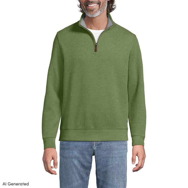 Men's Lands' End Bedford Regular-Fit Ribbed Quarter-Zip Pullover Sweater, Size: Small, Dried Basil Grey