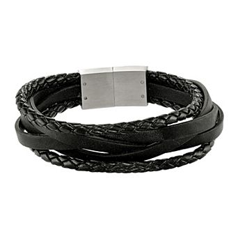 Men's Black Leather Multistrand Bracelet