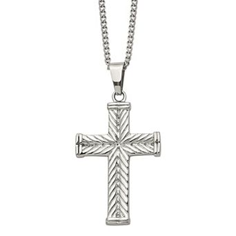 Men's Stainless Steel Textured Cross Pendant Necklace