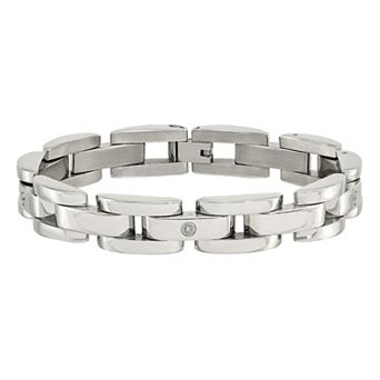 Men's Stainless Steel Diamond Accent Link Bracelet