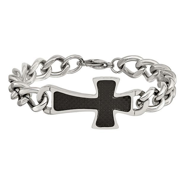 Mens Cross Bracelet with Carbon Fiber Stainless Steel Mens Cross Bracelet with Carbon Fiber Stainless Steel