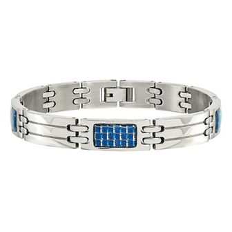 Men's Stainless Steel Blue Carbon Fiber Inlay Bracelet