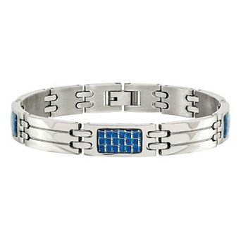 Men's Stainless Steel Blue Carbon Fiber Inlay Bracelet