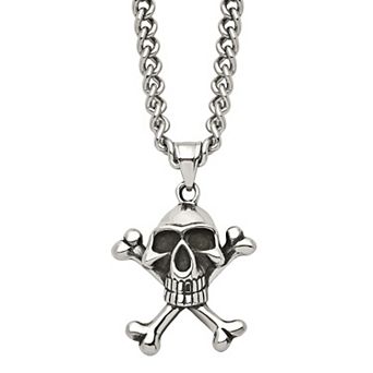 Men's Stainless Steel Skull & Crossbones Pendant Necklace