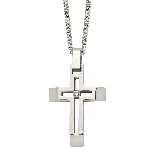 Men's Stainless Steel CZ Cross Pendant Necklace 2024 - Brand New