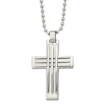 Men's Stainless Steel Polished Cross Pendant Necklace
