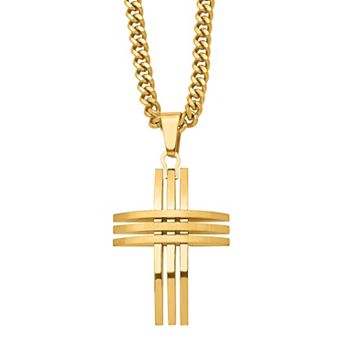Men's Gold Tone Stainless Steel Cross Pendant Necklace