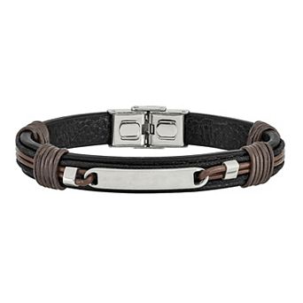 Men's Stainless Steel Black & Brown Leather Bracelet