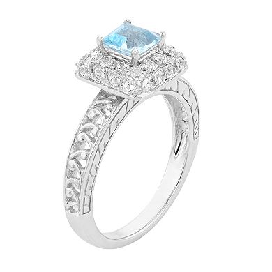 SIRI USA by TJM Sterling Silver Gemstone & White Topaz Halo Ring
